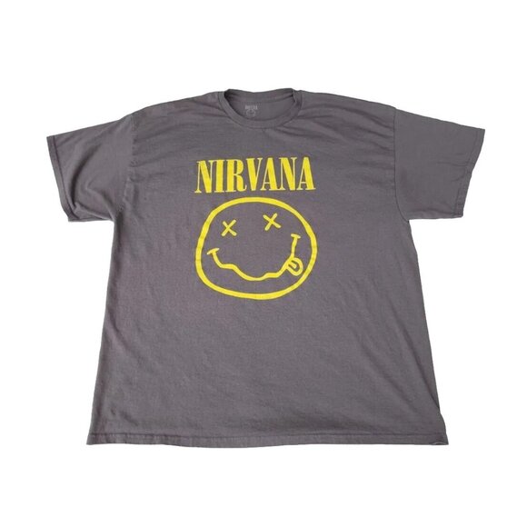 Nirvana Smiley Face Gray Cotton Short Sleeve Face Music Band Rock Sz2XL T-Shirt - Picture 1 of 8